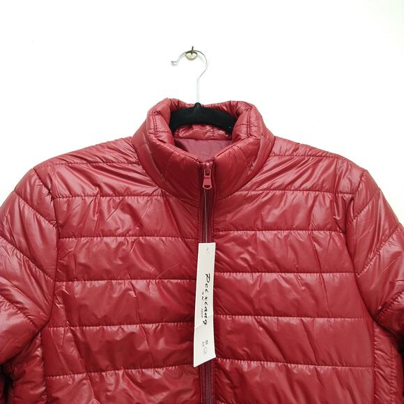 Women's Red Puffer Jacket Size Large Zip Pockets Pei xiang New - Picture 4 of 5